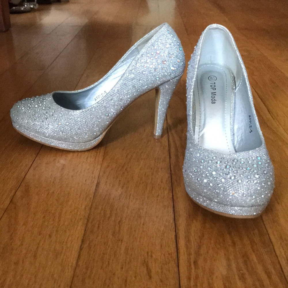 Sequined Silver Heels